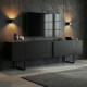Meuble TV LEVANTO - 180 cm - Chêne cerusé noir & Acier Noir