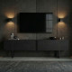 Meuble TV LEVANTO - 180 cm - Chêne cerusé noir & Acier Noir