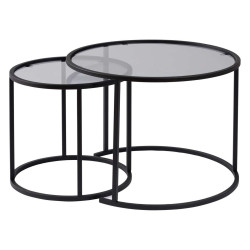Duo de tables gigognes OCTAVE - Verre fumé & Acier Noir - 60/42 cm