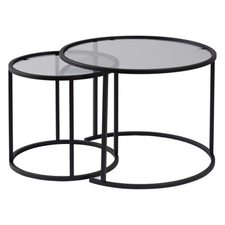 Duo de tables gigognes OCTAVE - Verre fumé & Acier Noir - 60/42 cm