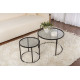 Duo de tables gigognes OCTAVE - Verre fumé & Acier Noir - 60/42 cm