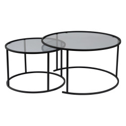 Duo de tables gigognes OCTAVE - Verre fumé & Acier Noir - 80/60 cm