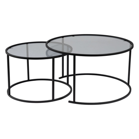 Duo de tables gigognes OCTAVE - Verre fumé & Acier Noir - 80/60 cm