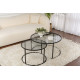 Duo de tables gigognes OCTAVE - Verre fumé & Acier Noir - 80/60 cm