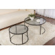 Duo de tables gigognes OCTAVE - Verre fumé & Acier Noir - 80/60 cm