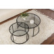 Duo de tables gigognes OCTAVE - Verre fumé & Acier Noir - 80/60 cm