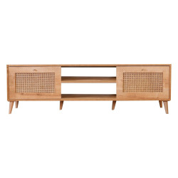 Meuble TV WOODSY - Chêne miel & cannage - 180 cm