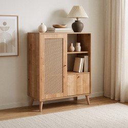 Buffet haut WOODSY - Chêne miel & cannage - 90 cm