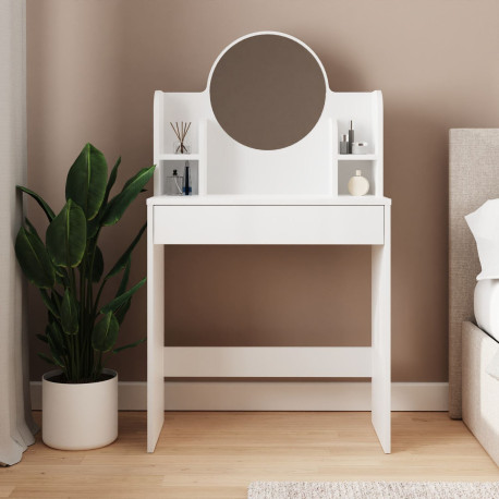 Coiffeuse avec miroir BELLINA - Blanc mat - 75 cm