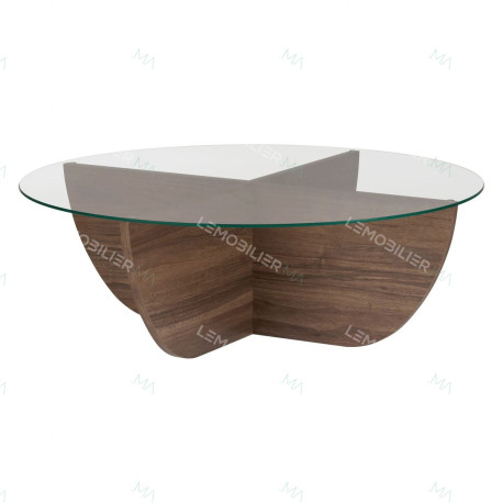 Table basse ASWAN - Plateau verre - 90 cm - Noyer