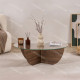 Table basse ASWAN - Plateau verre - 90 cm - Noyer