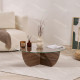 Table basse ASWAN - Plateau verre - 90 cm - Noyer