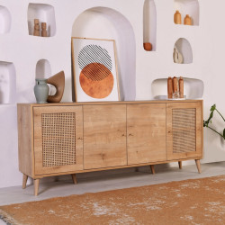 Buffet bas WOODSY - Chêne miel & cannage - 180 cm
