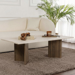 Table basse VALDA - Travertin & Noyer - 120 cm