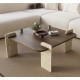Table basse carrée QUADRIA - 90 cm - Noyer & Travertin