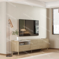 Meuble TV LUMIO - Chêne & Crème - 180 cm