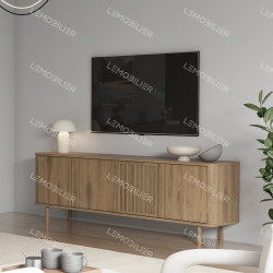 Meuble TV RIVELLA - Noyer cannelé - 180 cm