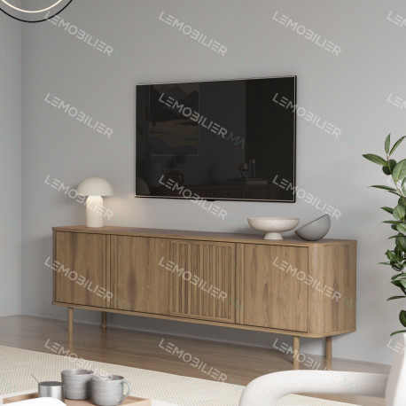 Meuble TV RIVELLA - Noyer cannelé - 180 cm
