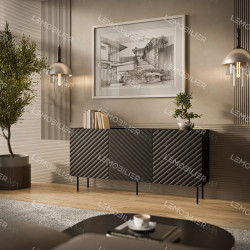 Buffet ORBEA - Noir à façade chevrons - 165 cm