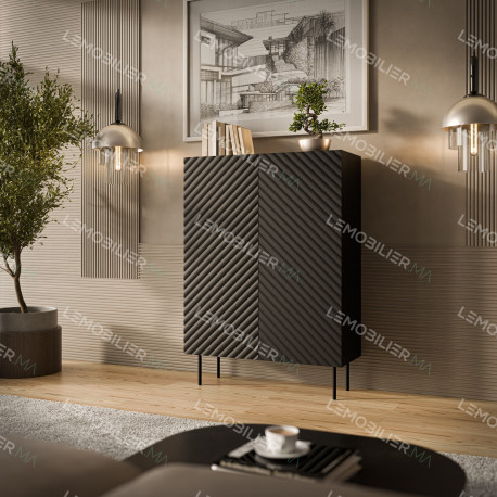 Buffet haut ORBEA - Noir à façade chevrons - 100 cm
