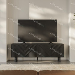 Meuble TV TATAOUI - Full Black à façades sculptées - 161 cm
