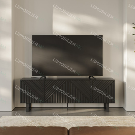Meuble TV TATAOUI - Full Black à façades sculptées - 161 cm