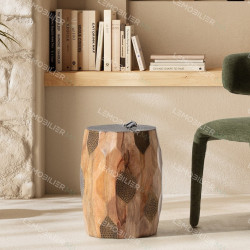 Table d'appoint DOURA - Bois de manguier & laiton - 29 cm