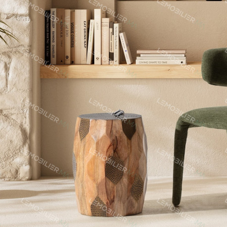 Table d'appoint DOURA - Bois de manguier & laiton - 29 cm