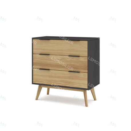 Commode JUNA - Chêne miel & Céruse noire - 3 tiroirs