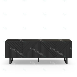 Meuble TV TATAOUI - Full Black à façades sculptées - 161 cm