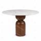 Table à manger ronde MASSIA - Marbre blanc & Pied bois sculpté - Ø120 cm