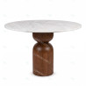 Table à manger ronde MASSIA - Marbre blanc & Pied bois sculpté - Ø120 cm