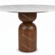 Table à manger ronde MASSIA - Marbre blanc & Pied bois sculpté - Ø120 cm
