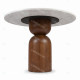 Table à manger ronde MASSIA - Marbre blanc & Pied bois sculpté - Ø120 cm
