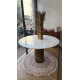 Table à manger ronde MASSIA - Marbre blanc & Pied bois sculpté - Ø120 cm