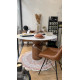 Table à manger ronde MASSIA - Marbre blanc & Pied bois sculpté - Ø120 cm