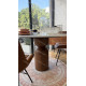 Table à manger ronde MASSIA - Marbre blanc & Pied bois sculpté - Ø120 cm