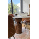 Table à manger ronde MASSIA - Marbre blanc & Pied bois sculpté - Ø120 cm