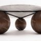 Table basse MAISSA - Marbre blanc & Noyer massif - Ø110 cm