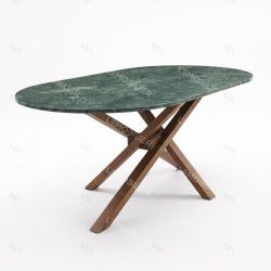 Table à manger ovale RIFLESSI Marble Edition - 180 cm - Marbre vert Guatemala