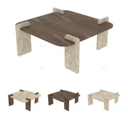 Table basse carrée QUADRIA - 90 cm - Noyer & Travertin
