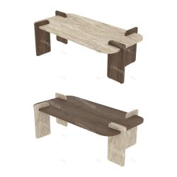 Table basse LINARIA - 120 cm - Travertin & Noyer