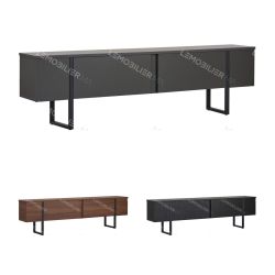Meuble TV LEVANTO - 180 cm - Noyer & Acier noir