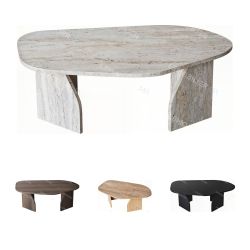 Table basse ovale ROVENA - 100 cm - Façon travertin
