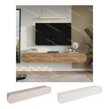 Meuble TV suspendu CURVIA - 200 cm - 3 finitions au choix