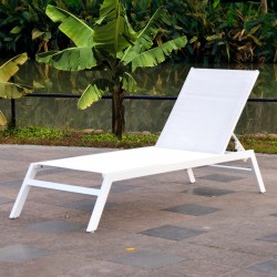 Chaise longue Alumium Blanc Perle / Textilène comfort