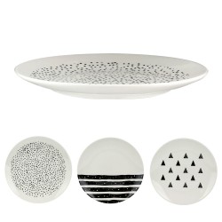 Set de 6 Assiettes porcelaine Black & White - 20,5 cm - 3 motifs au choix