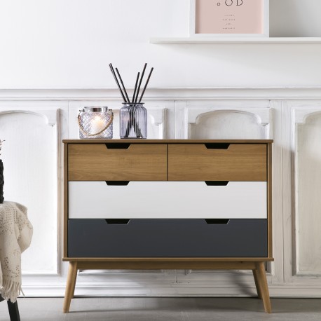Commode ZICO Gris, Blanc & Chêne