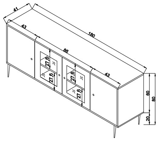 Dimensions Buffet bas WOODSY - Chêne miel &amp; cannage - 180 cm