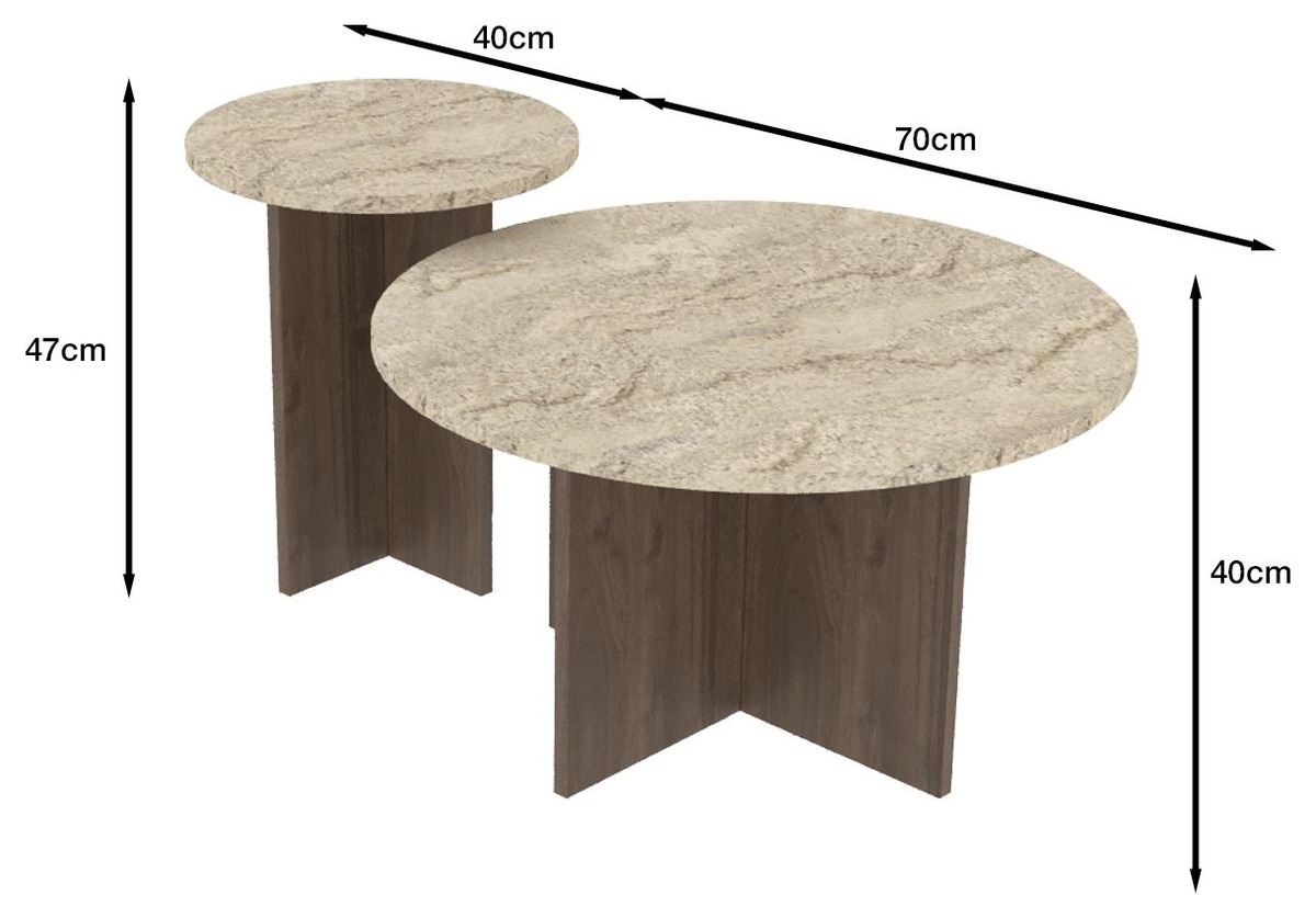 Dimensions Duo de tables basses GEMELLA - 70 &amp; 40 cm